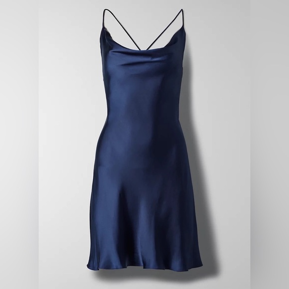 Aritzia Wilfred Satin Navy Dress - Picture 5 of 6